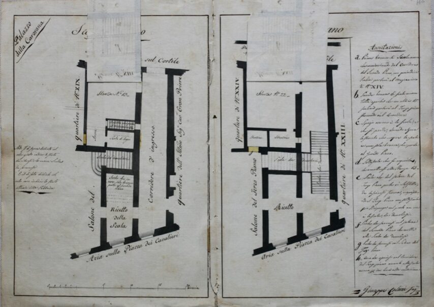Carovana – interno – scalone – disegno 1 – ASPI – OSS, n. 6834 c. 139v-140r