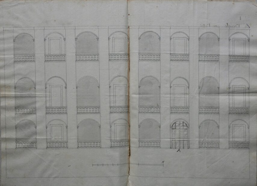 Carovana – fasi edilizie – disegno cortile – ASPI – OSS, n. 1244, n. 372
