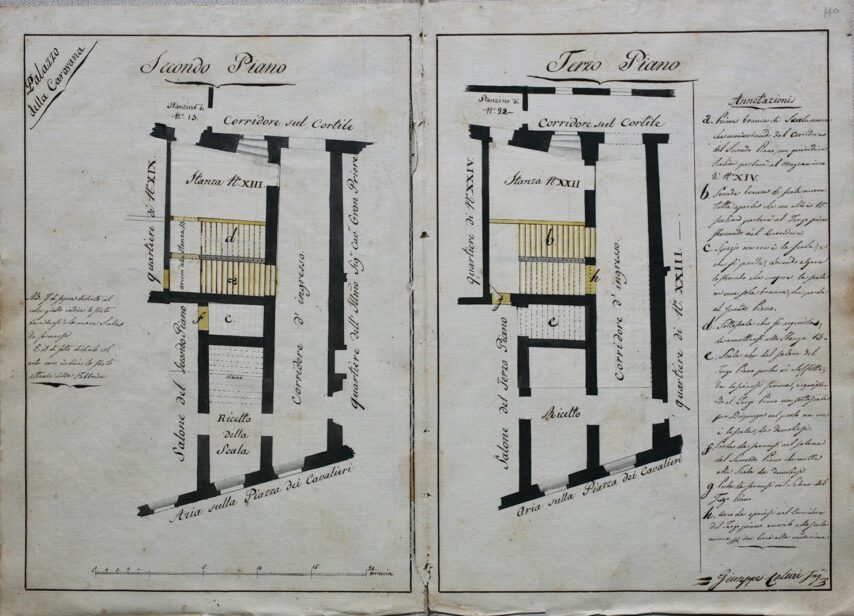 Carovana – interno – scalone – disegno 2 – ASPI – OSS, n. 6834 c. 139v-140r con linguetta