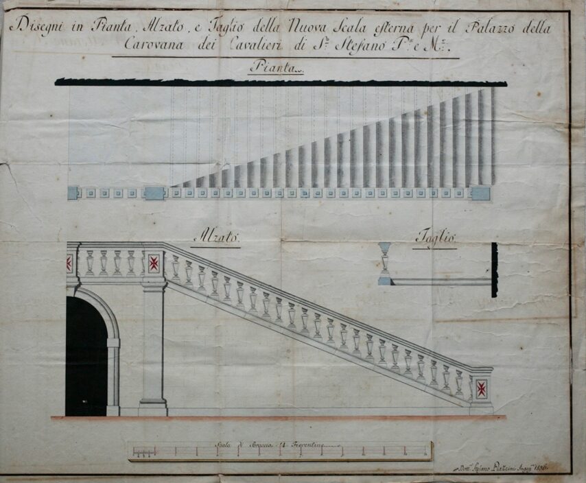 Carovana – scalone esterno – disegno 1 – ASPI – OSS, n. 6834 c. 121r