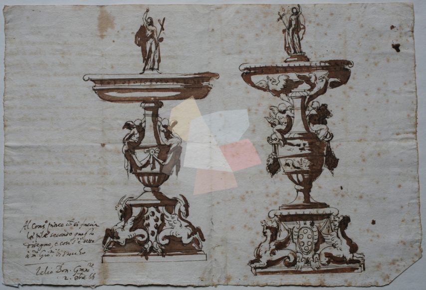 S. Stefano – acquasantiere disegno- Vasari – ASPi – 1407, ins. 323