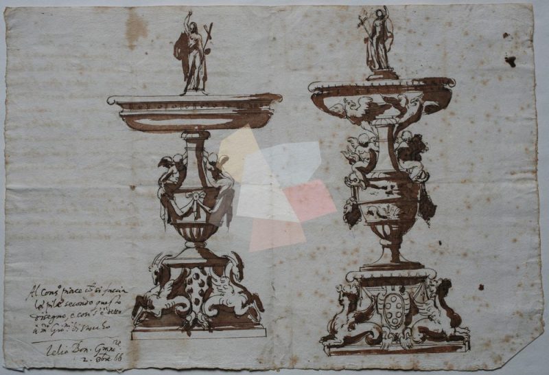 S. Stefano – acquasantiere disegno- Vasari – ASPi – 1407, ins. 323