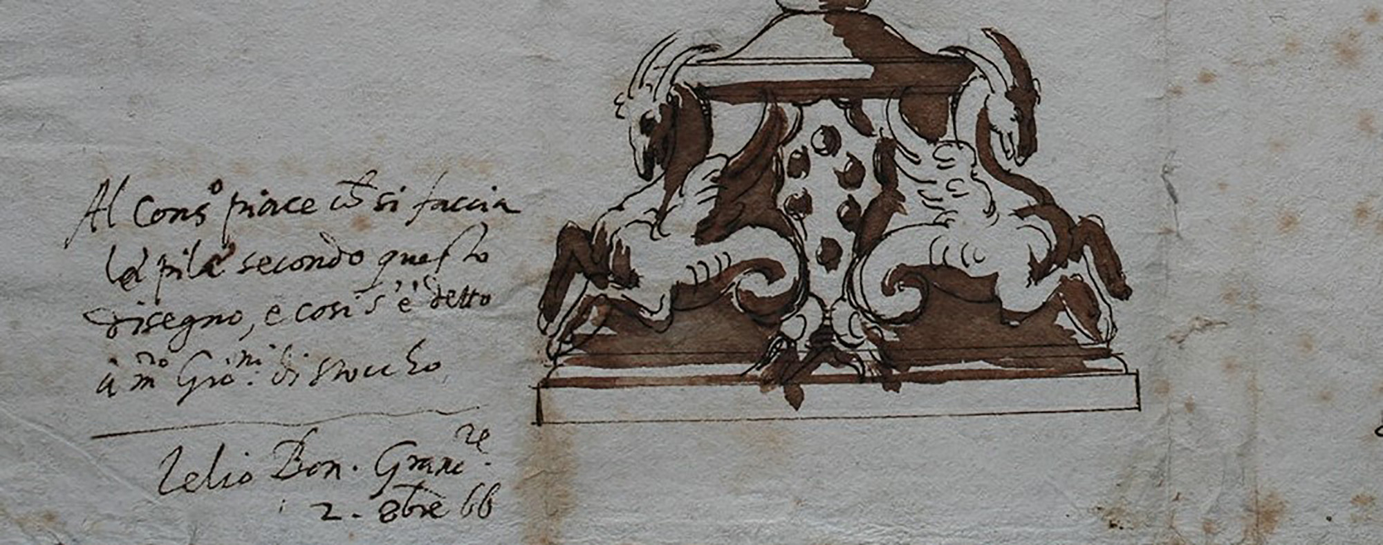 S. Stefano – acquasantiere disegno, part.- testata – ASPi – 1407, ins. 323