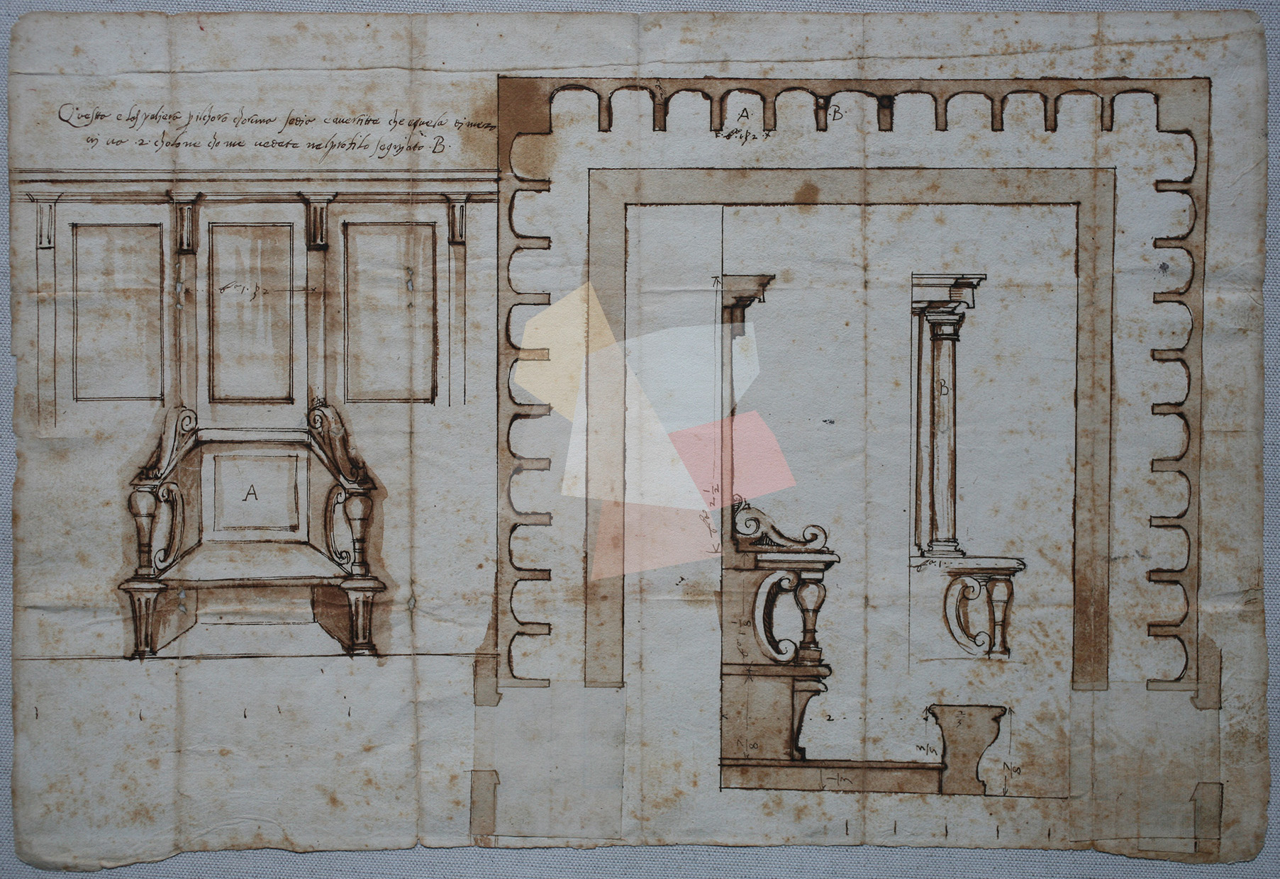S. Stefano – disegno stalli coro – d’Arrigo – ASPi – 1409, c. 177bis r