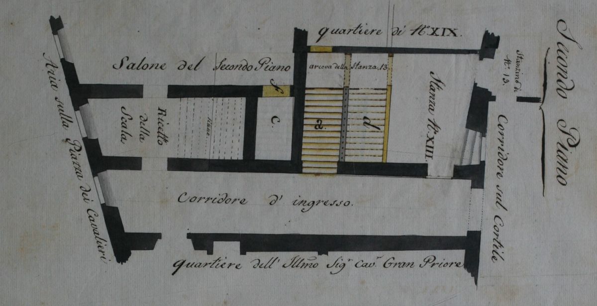 Palazzo Carovana – interno – sale Direzione_pianta – ASPi – 0006 S.Stefano n.6834 c. 139v-140r_gran priore.JPG